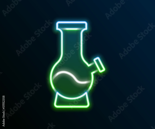 Glowing neon line Glass bong for smoking marijuana or cannabis icon isolated on black background. Colorful outline concept. Vector