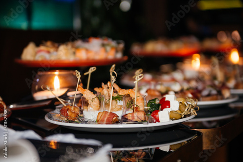 Gourmet plate with delicious snacks in restaurants for banquet celebrations