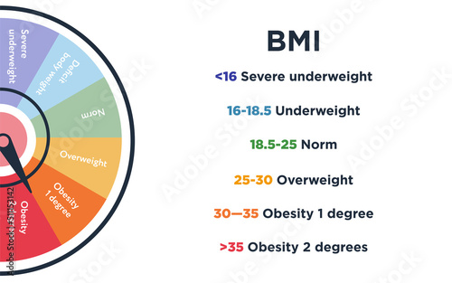 BMI scale. Vector illustration. Round scheme with Body Mass Index control scale