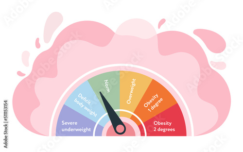 Body Mass Index Scale Meter. Vector illustration with infographic BMI obese chart on abstract background