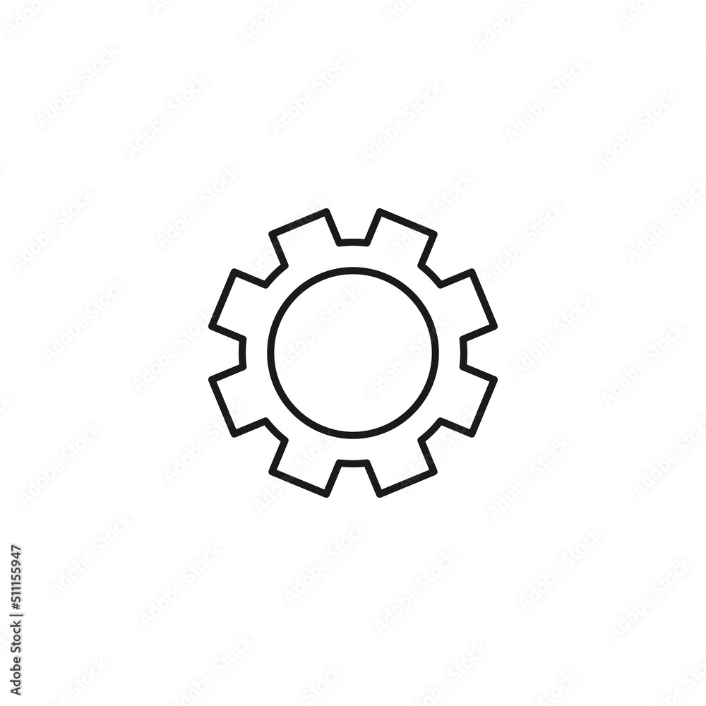 Interface of web site signs. Minimalistic outline symbol drawn with black thin line. Suitable for apps, web sites, internet pages. Vector line icon of gear or cogwheel