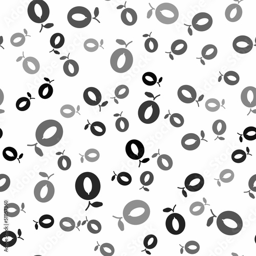 Black Plum fruit icon isolated seamless pattern on white background. Vector