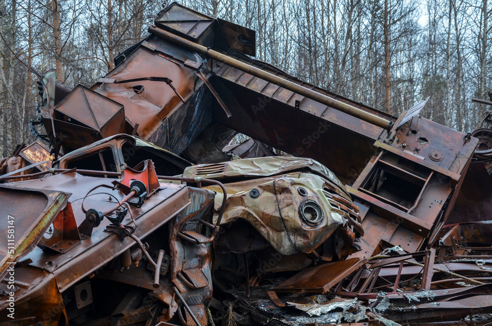 Piles of old rusty soviet crushed trucks in scrap metal yard. Car recycling Piles of old rusty soviet crushed trucks in scrap metal yard. Car recycling