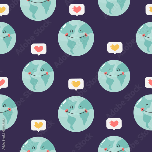 Vector seamless pattern with cute planet Earth
