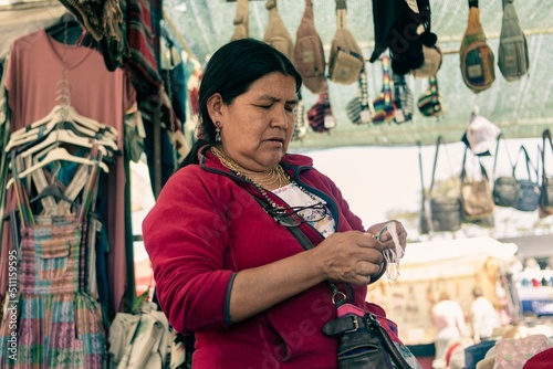 Ecuadorian indigenous family merchant of the oldest Inca culture in South America