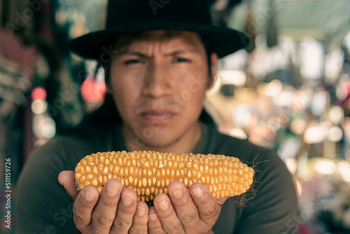 Ecuadorian indigenous family merchant of the oldest Inca culture in South America