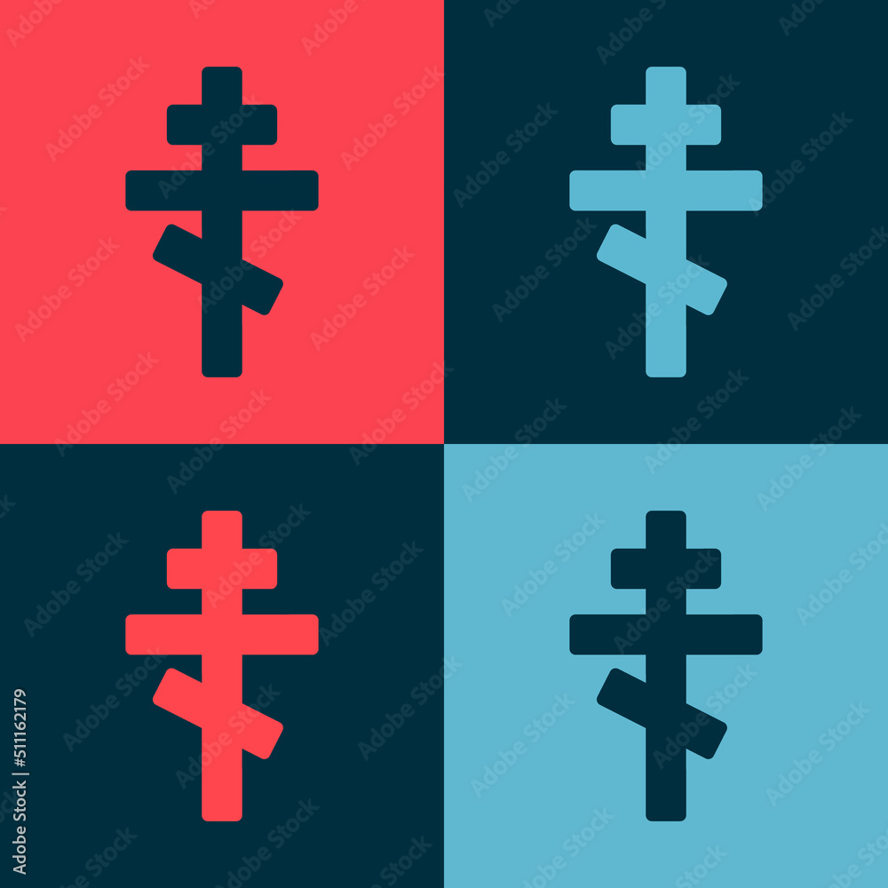 Pop art Christian cross icon isolated on color background. Church cross. Vector Pop art Christian cross icon isolated on color background. Church cross. Vector