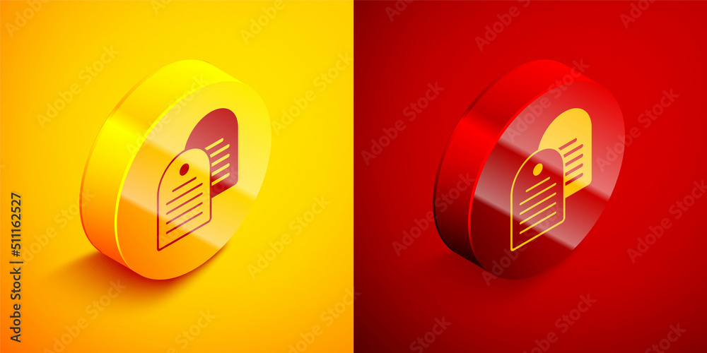 Isometric Holy bible book icon isolated on orange and red background. Circle button. Vector