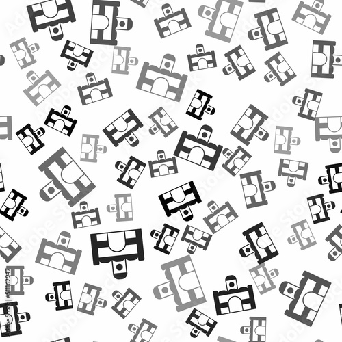 Black Egyptian house icon isolated seamless pattern on white background. Vector