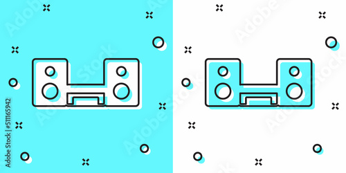 Black line Home stereo with two speakers icon isolated on green and white background. Music system. Random dynamic shapes. Vector