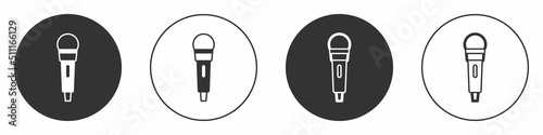 Black Microphone icon isolated on white background. On air radio mic microphone. Speaker sign. Circle button. Vector