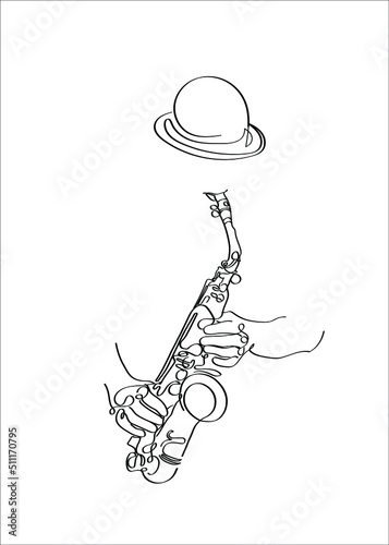 Saxophone line art - Man playing saxophone -  linear vector design