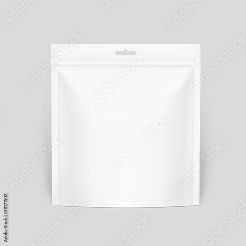 Food pouch bag mockup. Vector illustration. Front view. Can be use for template your design, presentation, promo, ad. EPS10.