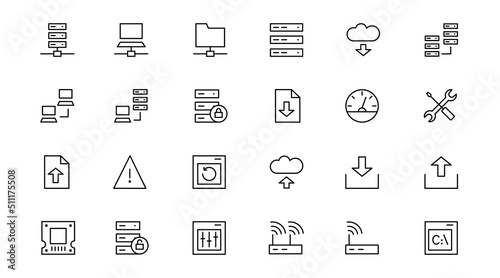 Website hosting server data center cloud technology database host icons set