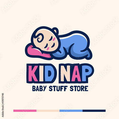 cute baby sleeping logo mascot design