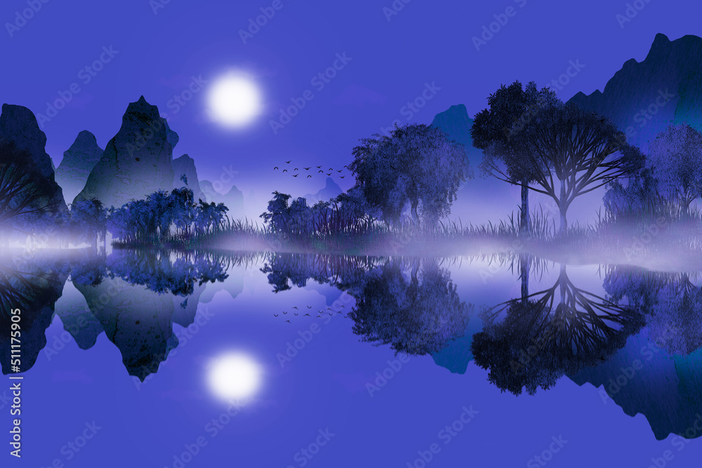 Blue cold night over the lake