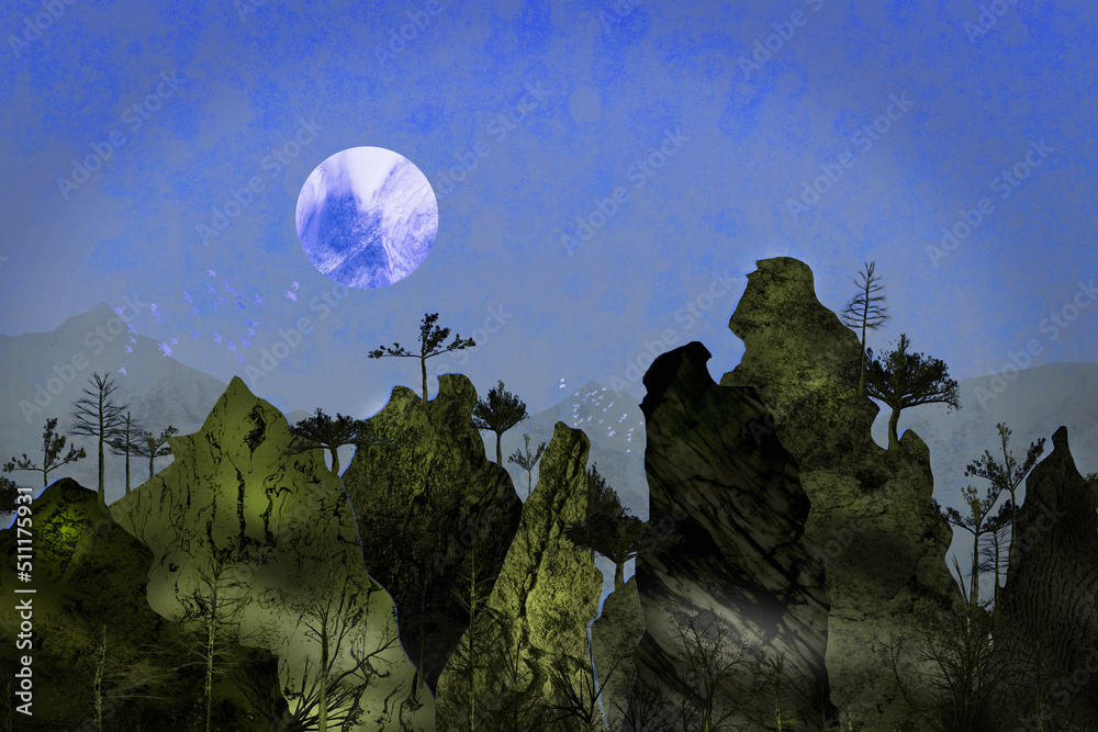 Big mountains over the horizon at night