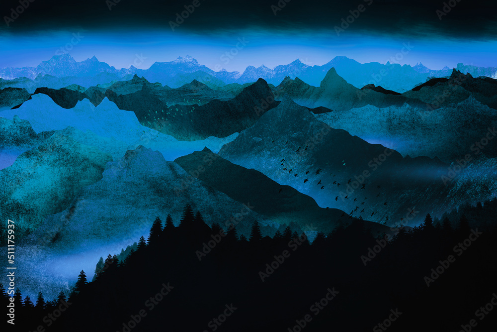 Big blue valleys at night