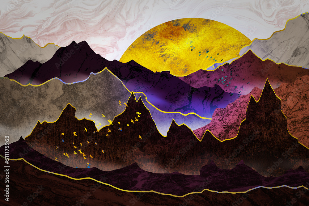 The big golden moon over the mountains