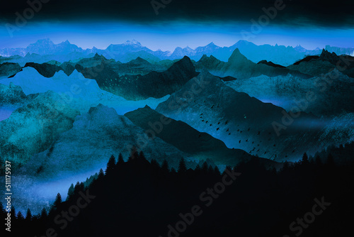 Obraz na płótnie Big blue valleys at night w salonie