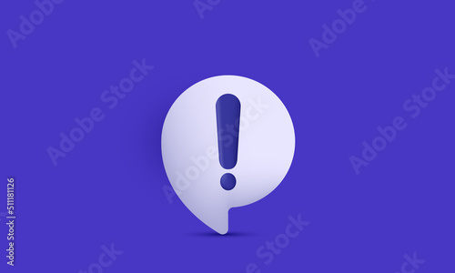 unique realistic exclamation bubble sign purple color realistic 3d isolated on vector