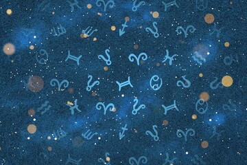 The twelve signs of the zodiac are randomly placed against the background of the cosmos, the universe. Astrology, Esotericism, secrets of the universe.