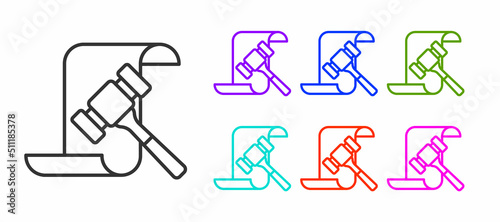 Black line Auction hammer icon isolated on white background. Gavel - hammer of judge or auctioneer. Bidding process, deal done. Auction bidding. Set icons colorful. Vector