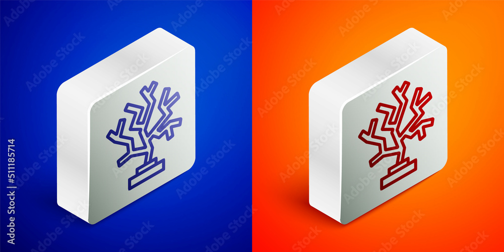 Isometric line Coral icon isolated on blue and orange background. Silver square button. Vector