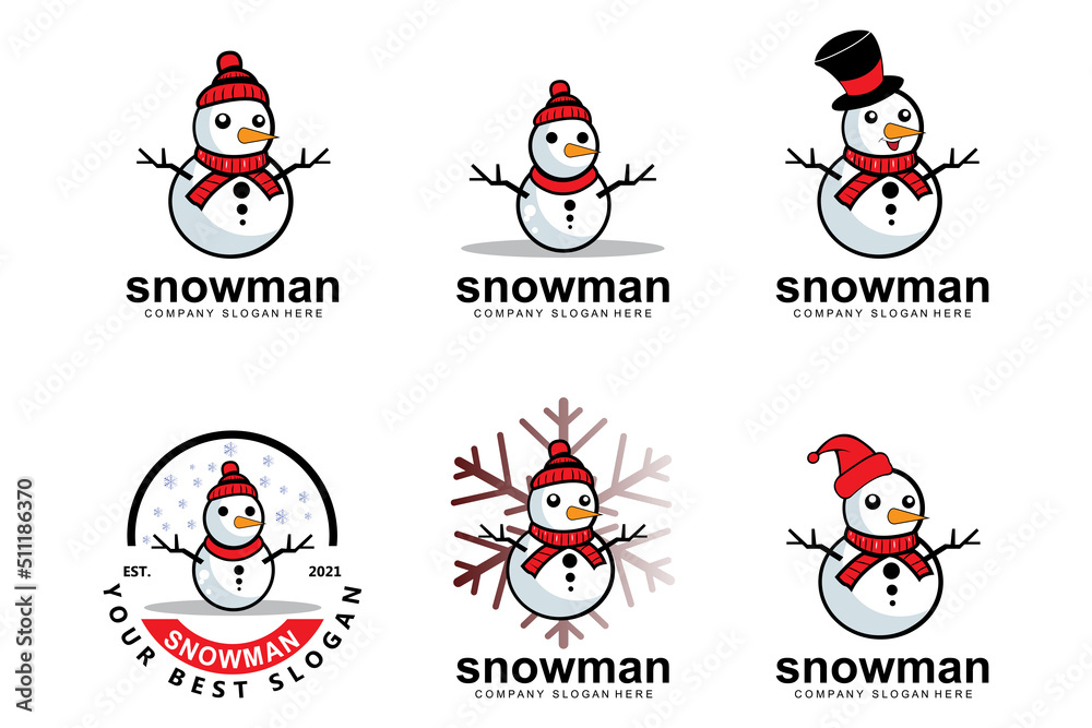 snowman logo vector icon, winter christmas with gifts and santa, design illustration