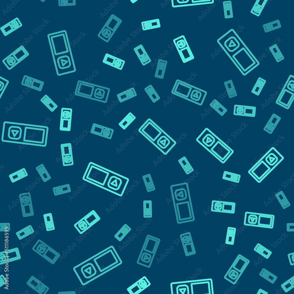 Green line Music player icon isolated seamless pattern on blue background. Portable music device. Vector Green line Music player icon isolated seamless pattern on blue background. Portable music device. Vector