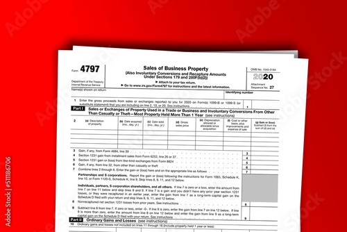 Form 4797 documentation published IRS USA 12.17.2020. American tax document on colored