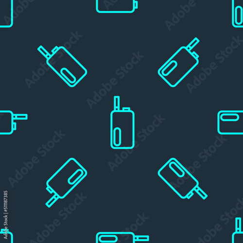 Green line Electronic cigarette icon isolated seamless pattern on blue background. Vape smoking tool. Vaporizer Device. Vector