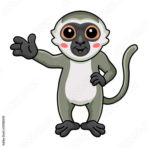Cute little vervet monkey cartoon waving hand