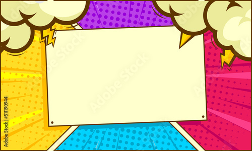 empty comic frame background template with cloud