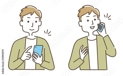 スマホを操作・通話する男性