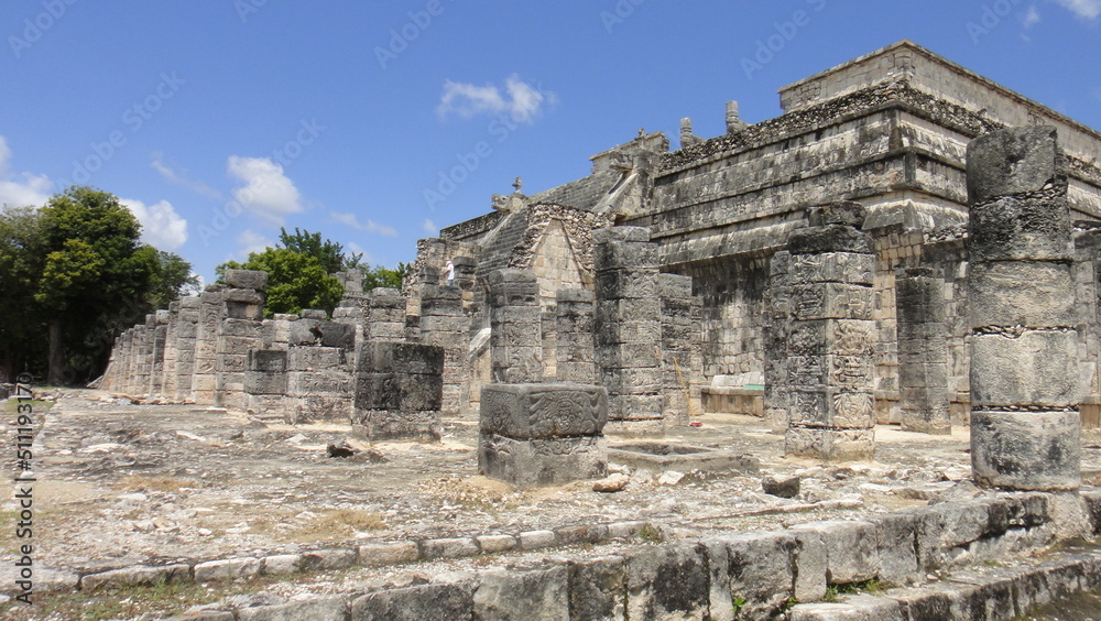ruins of temple in archaeological site country (chichenitza, mexico, maya)