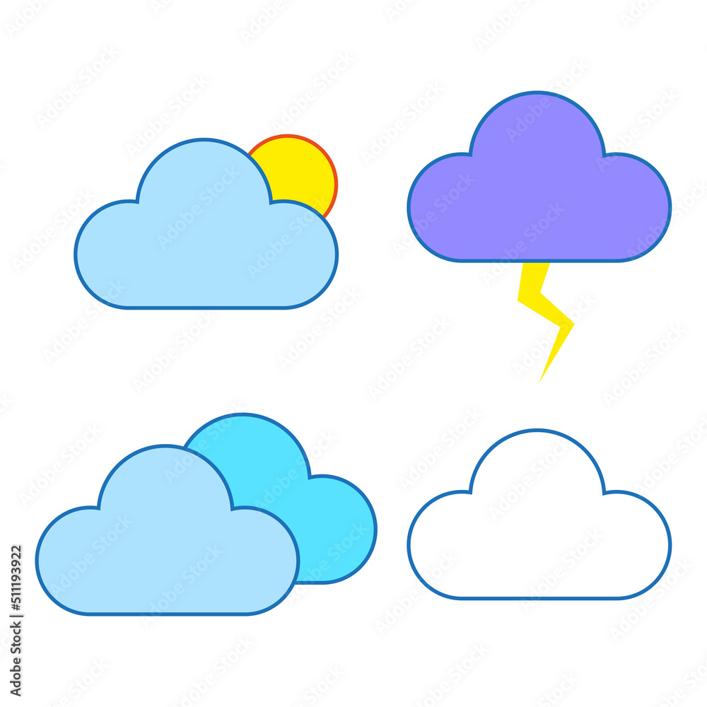 Cartoon clouds for web design. Icon set cloud weather. Vector illustration. stock image. Cartoon clouds for web design. Icon set cloud weather. Vector illustration. stock image.