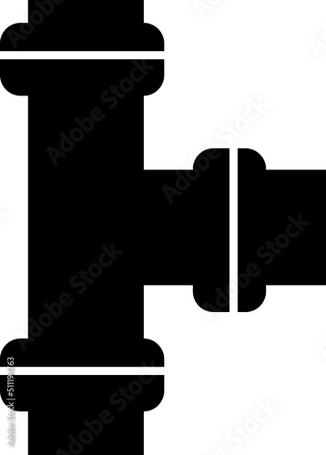 Pipe icon and flange fitting for pipeline connection with valve and other pipe on white.eps