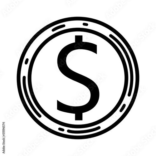 American dollar vector icon. USA round metal coin. Cash, currency symbol. Illustration isolated on white background. European money sketch. Bank payment sign. Black and white cent