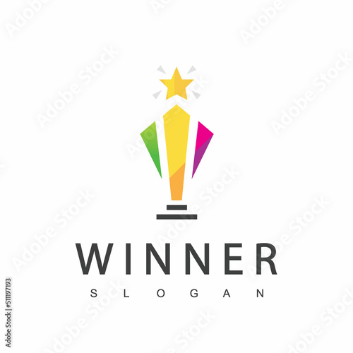 Winner Trophy Logo Template, Leadership And Competition Award Icon