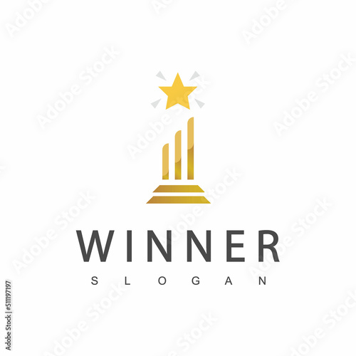 Winner Trophy Logo Template, Leadership And Competition Award Icon
