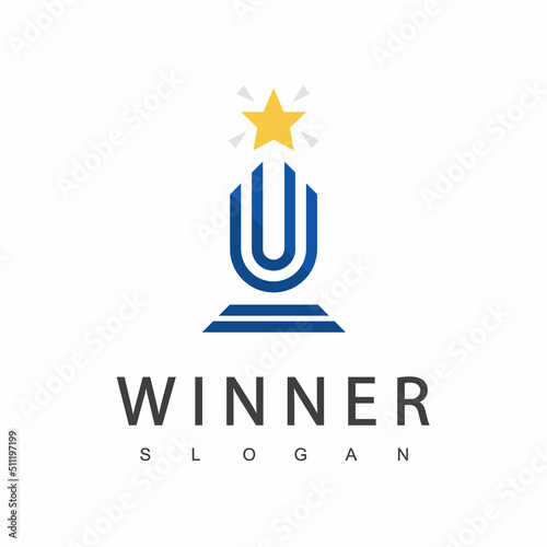 Winner Trophy Logo Template, Leadership And Competition Award Icon