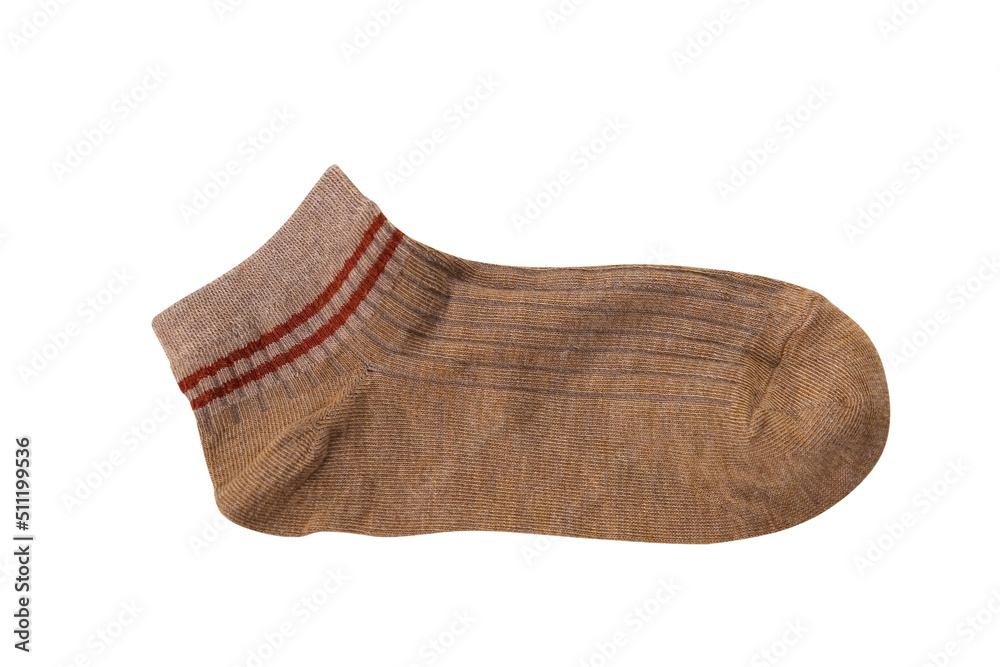 New brown wool socks isolated on a white background. Hosiery design element for active lifestyle, sport and casual wear concepts. Top view. New brown wool socks isolated on a white background. Hosiery design element for active lifestyle, sport and casual wear concepts. Top view.