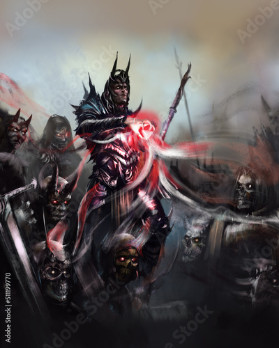 Canvas Print The archdemon uses control magic on the evil army of demons that stand around him, all of them in cursed armor
