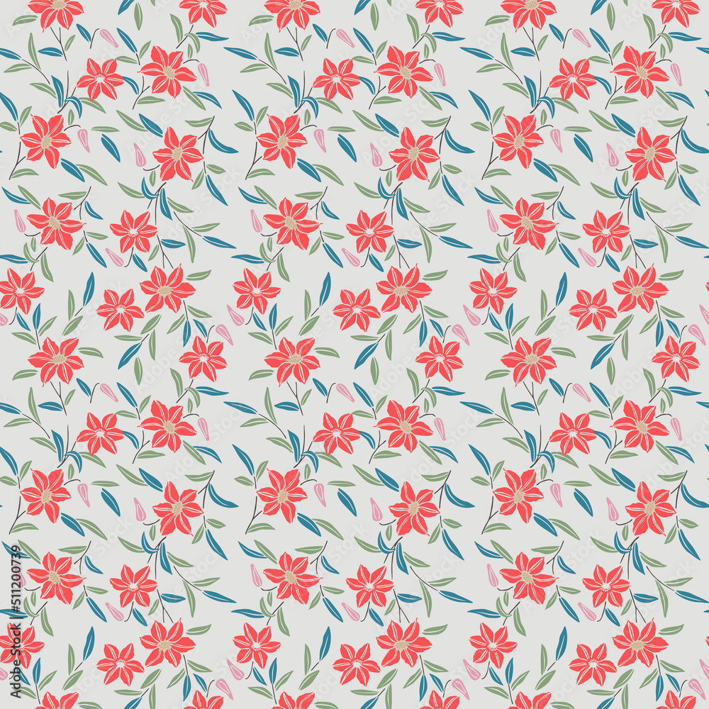 Japanese Colorful Flower Flow Vector Seamless Pattern