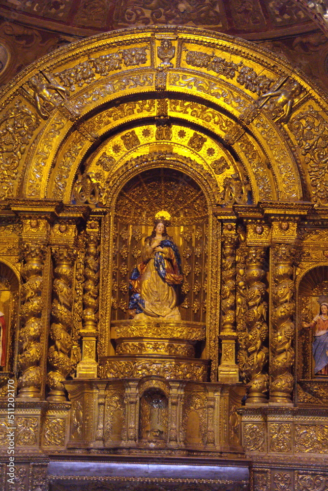Shrine in the Church of la Compania de Jesus, or the Gold Church,  in the Old Town Quito, Ecuador