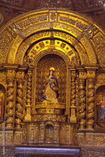 Shrine in the Church of la Compania de Jesus, or the Gold Church, in the Old Town Quito, Ecuador