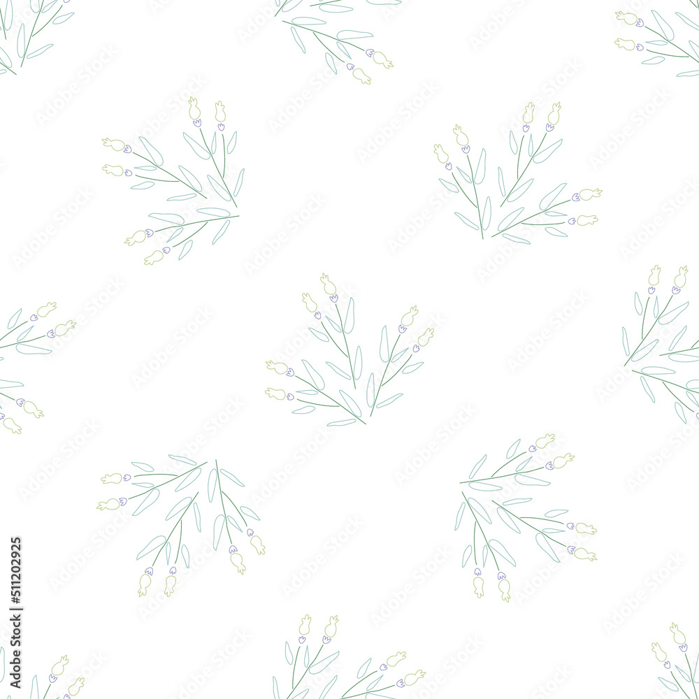 Floral pattern for bed linen textile. Unique seamless ornament of flowers and leaves. Mix doodle on retro style light background. Simple art design pattern for textile, fabric and print. Vector 