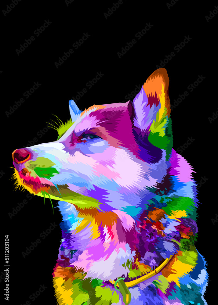colorful husky dog on pop art style geometric. Polygonal Animals.