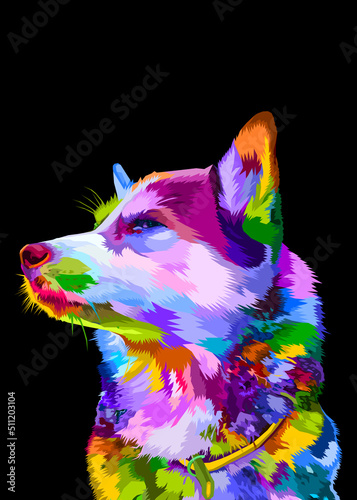 colorful husky dog on pop art style geometric. Polygonal Animals.